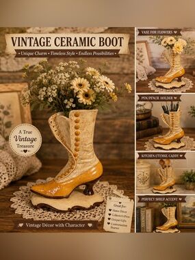Unique Vintage Atlantic Mold Ceramic High Heel Boot Tall Vase 10"
